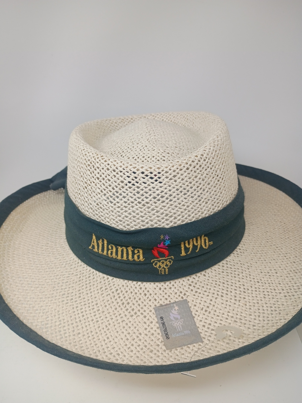 Vintage Atlanta 1996 Olympics Embroidered Straw Sun Hat with Teal Trim - Picture 6 of 12